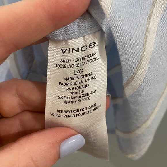 Vince Short Sleeve Button Down Striped Shirt - Blue/ Cream/Tan L - Picture 5 of 6